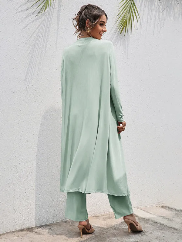 Wenkouban-Winter outfits ideas Women's Knitted Casual Fashion Vest   Jacket   Wide-leg Pants Three-piece Set