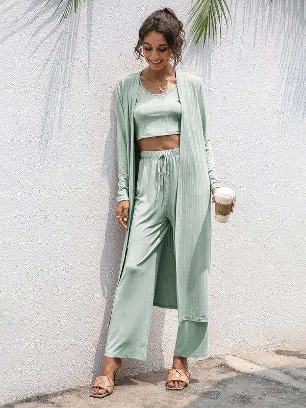 Wenkouban-Winter outfits ideas Women's Knitted Casual Fashion Vest   Jacket   Wide-leg Pants Three-piece Set
