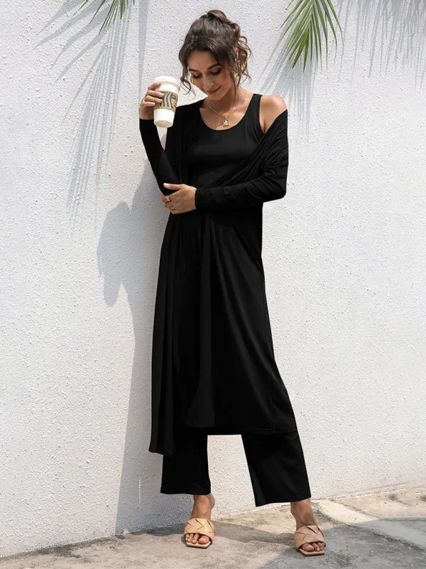 Wenkouban-Winter outfits ideas Women's Knitted Casual Fashion Vest   Jacket   Wide-leg Pants Three-piece Set