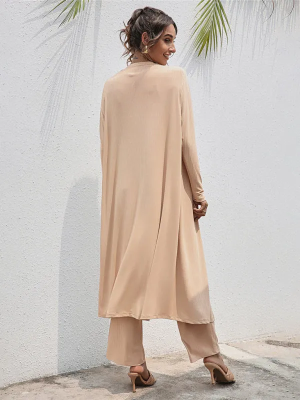 Wenkouban-Winter outfits ideas Women's Knitted Casual Fashion Vest   Jacket   Wide-leg Pants Three-piece Set