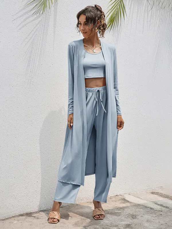Wenkouban-Winter outfits ideas Women's Knitted Casual Fashion Vest   Jacket   Wide-leg Pants Three-piece Set