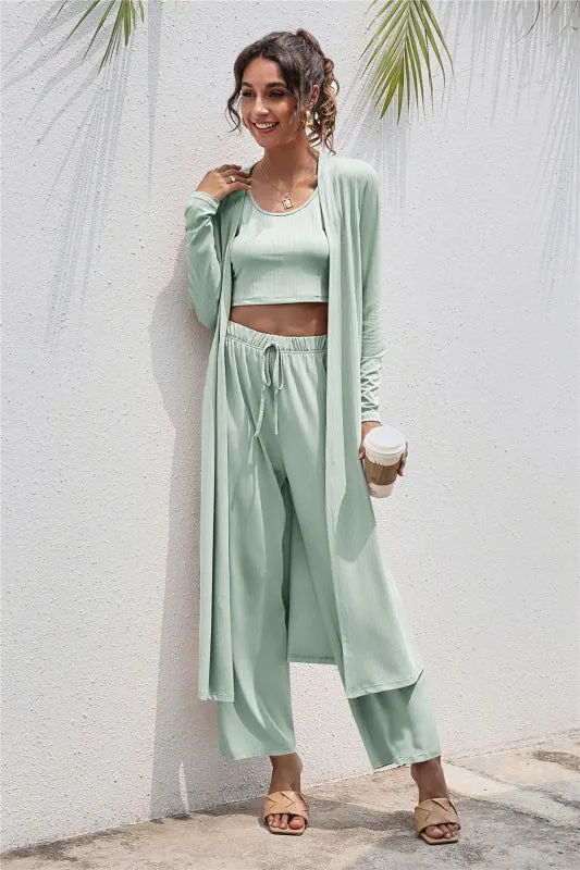 Wenkouban-Winter outfits ideas Women's Knitted Casual Fashion Vest   Jacket   Wide-leg Pants Three-piece Set