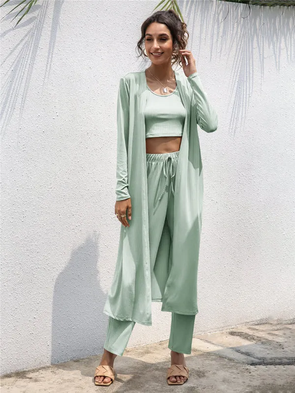 Wenkouban-Winter outfits ideas Women's Knitted Casual Fashion Vest   Jacket   Wide-leg Pants Three-piece Set