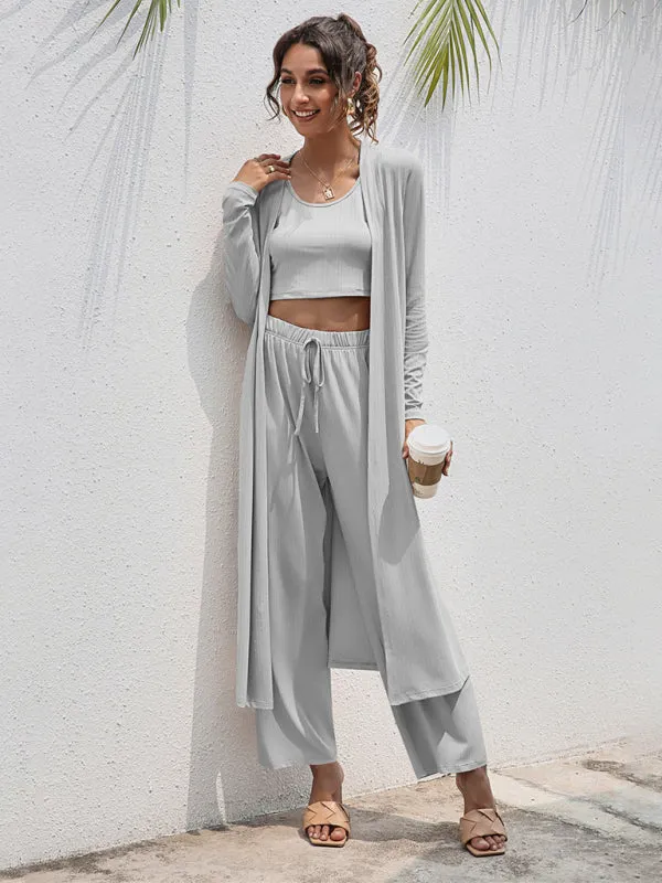 Wenkouban-Winter outfits ideas Women's Knitted Casual Fashion Vest   Jacket   Wide-leg Pants Three-piece Set