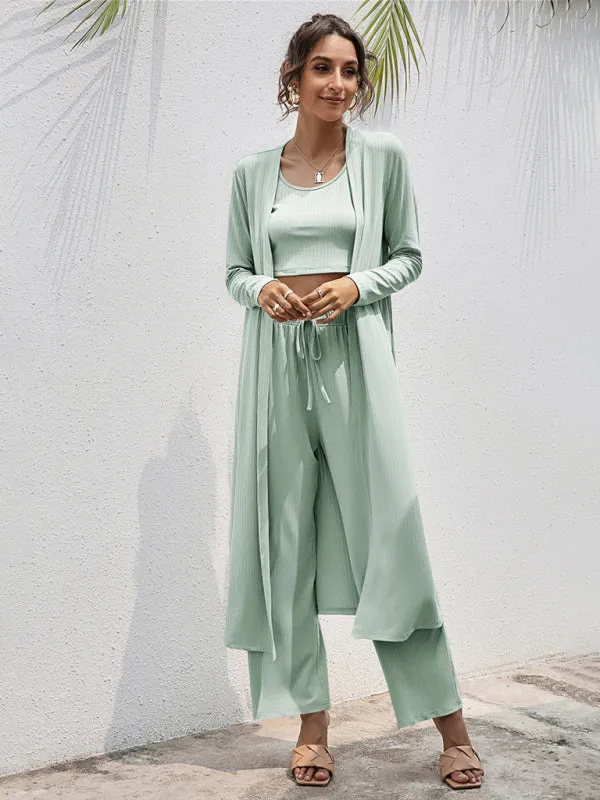 Wenkouban-Winter outfits ideas Women's Knitted Casual Fashion Vest   Jacket   Wide-leg Pants Three-piece Set