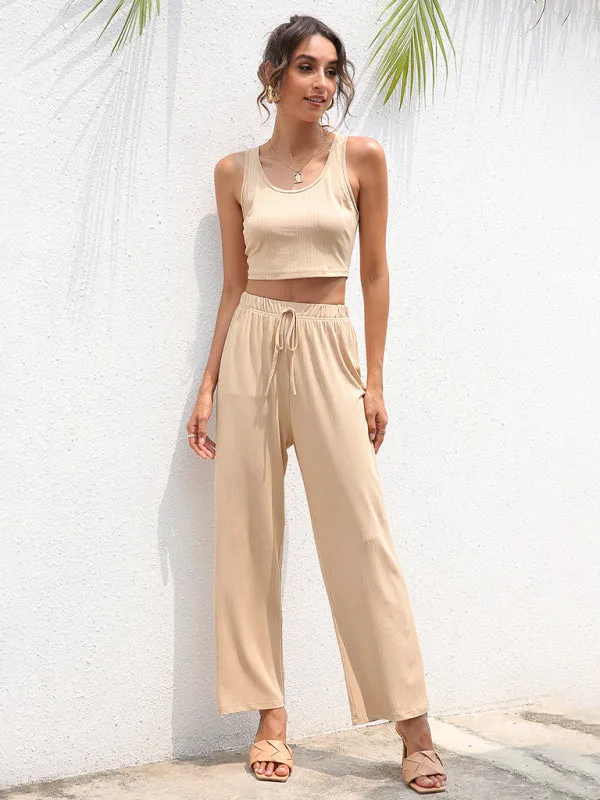 Wenkouban-Winter outfits ideas Women's Knitted Casual Fashion Vest   Jacket   Wide-leg Pants Three-piece Set