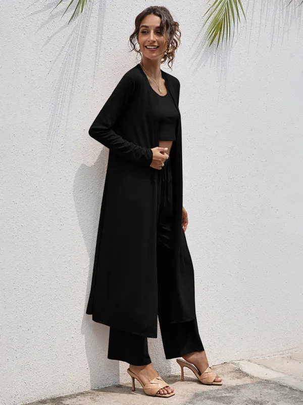 Wenkouban-Winter outfits ideas Women's Knitted Casual Fashion Vest   Jacket   Wide-leg Pants Three-piece Set