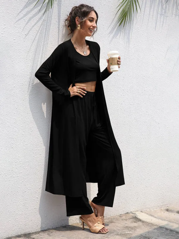 Wenkouban-Winter outfits ideas Women's Knitted Casual Fashion Vest   Jacket   Wide-leg Pants Three-piece Set