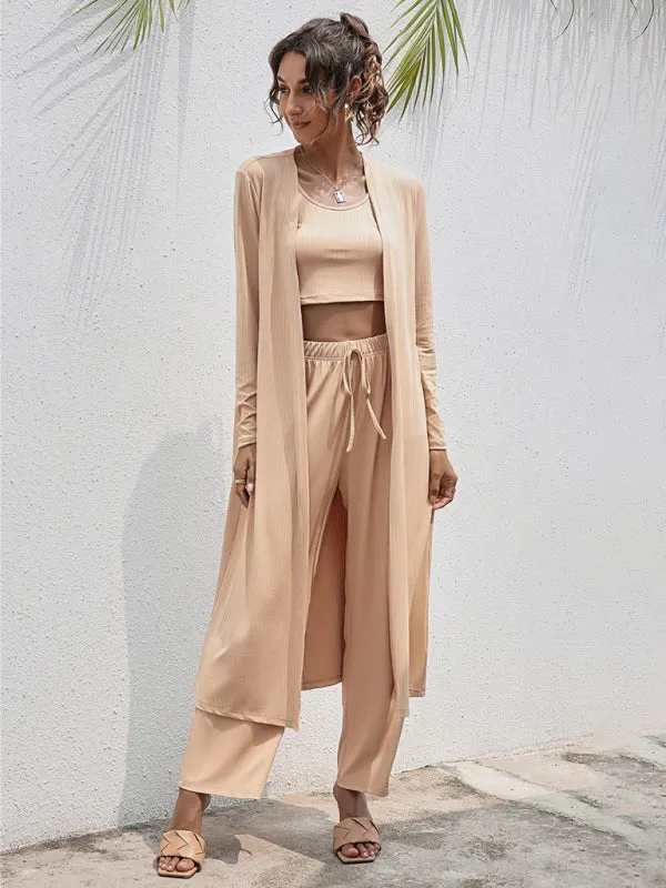 Wenkouban-Winter outfits ideas Women's Knitted Casual Fashion Vest   Jacket   Wide-leg Pants Three-piece Set
