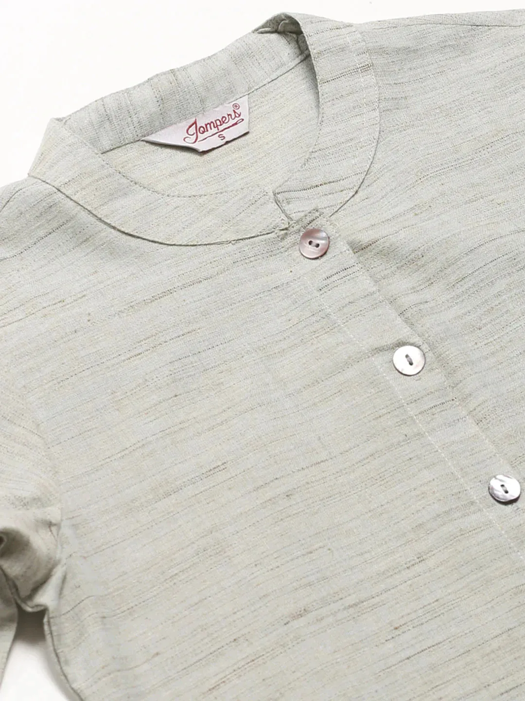Women Grey Woven Design Kurta With Trousers