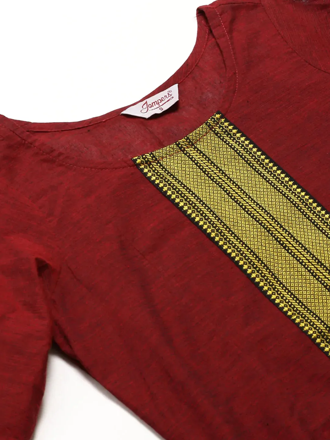 Women Maroon Yoke Design Kurta With Trousers