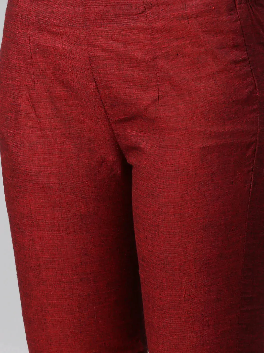 Women Maroon Yoke Design Kurta With Trousers