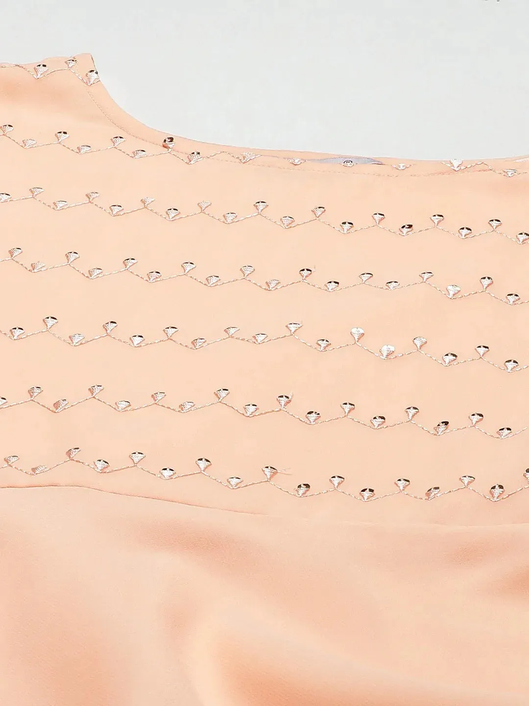 Women Peach Embroidered Regular Sequinned Kurta With Trousers & Dupatta