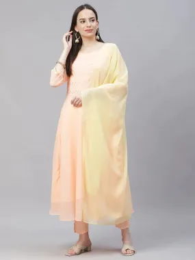Women Peach Embroidered Regular Sequinned Kurta With Trousers & Dupatta