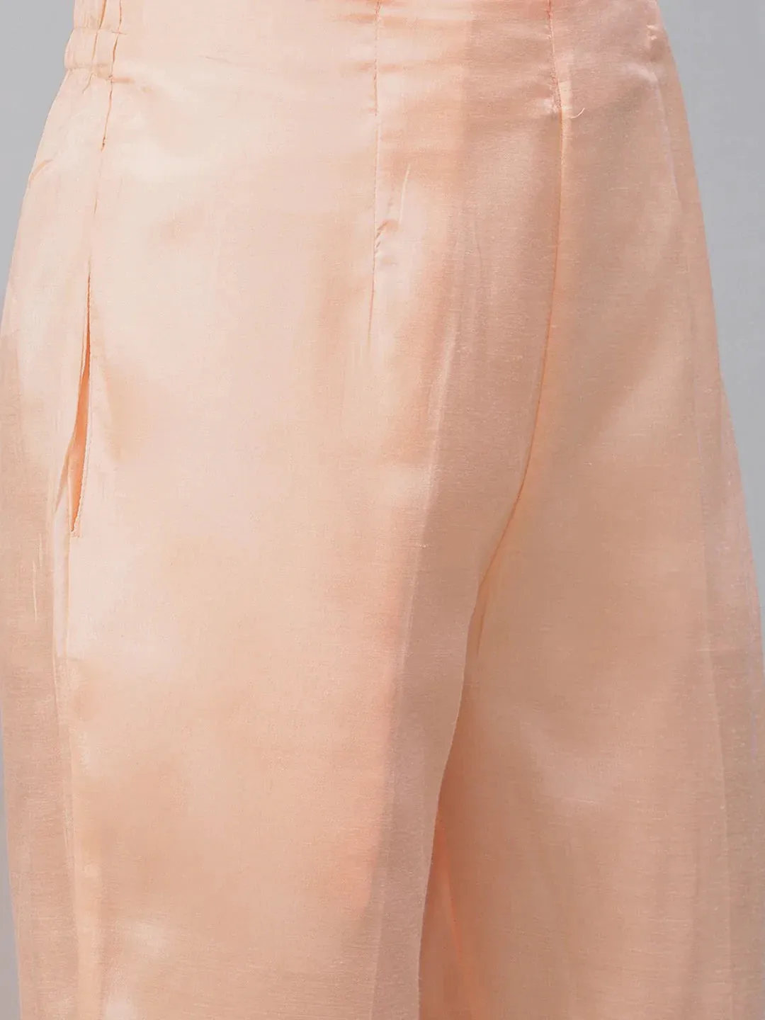 Women Peach Embroidered Regular Sequinned Kurta With Trousers & Dupatta