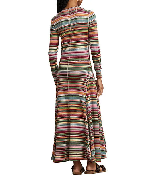 Women’s Striped Waffle-Knit Henley Dress Multi Stripe